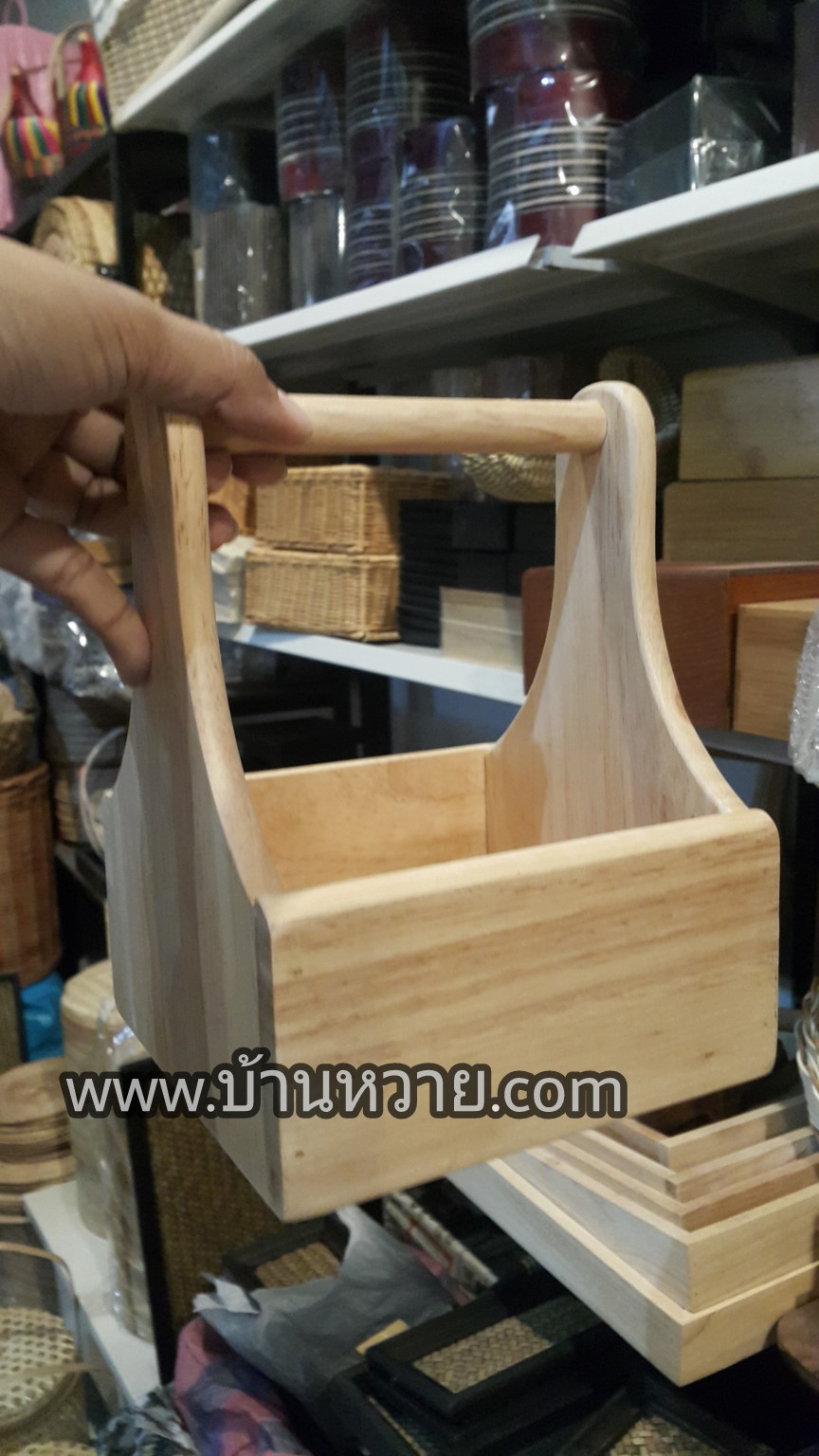 กล่องไม้วางเครื่องปรุง ถาดไม้วางเครื่องปรุง กระเช้าไม้วางเครืองปรุง มี 2 ขนาด (ขนาด 6*6 นิ้ว)