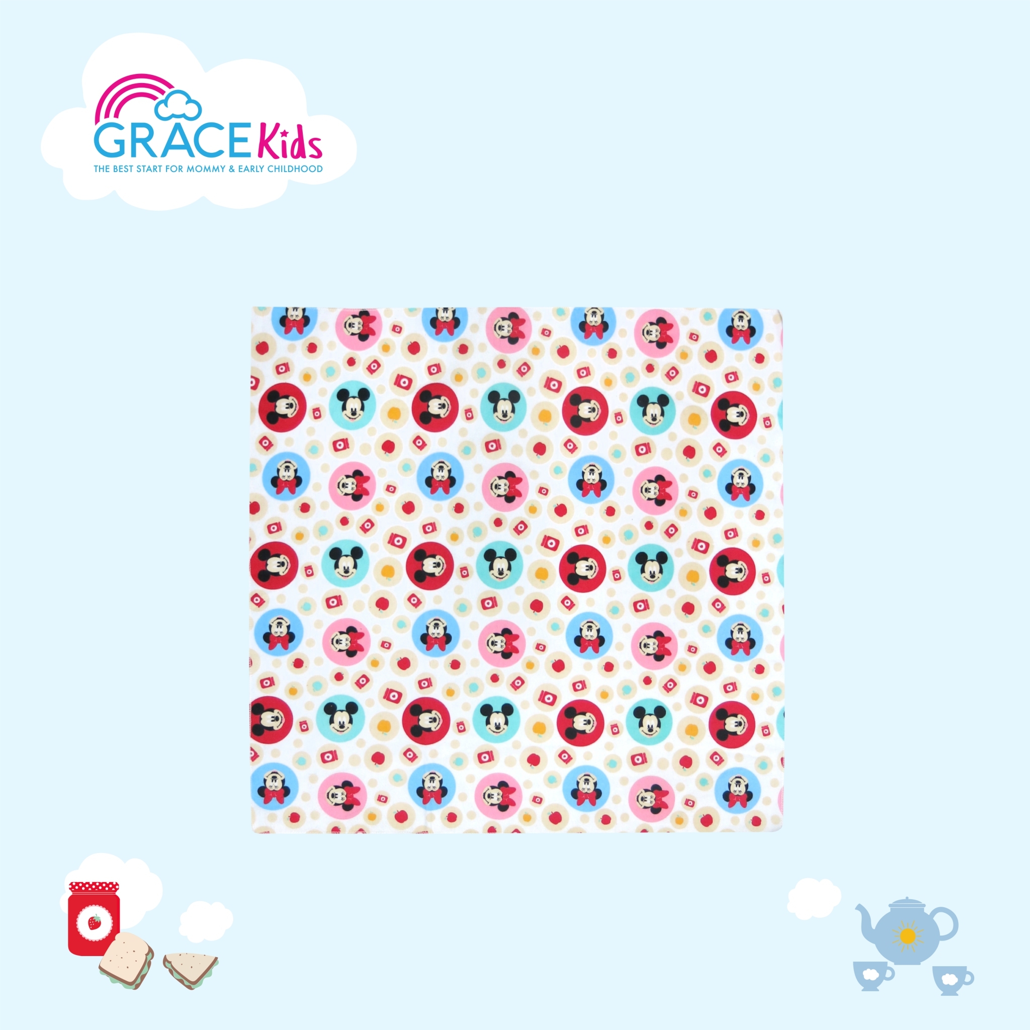 ผ้าอ้อมสำลี Mickey &Minnie Time for a Picnic ขนาด27x27นิ้ว แพ็ค6ผืน