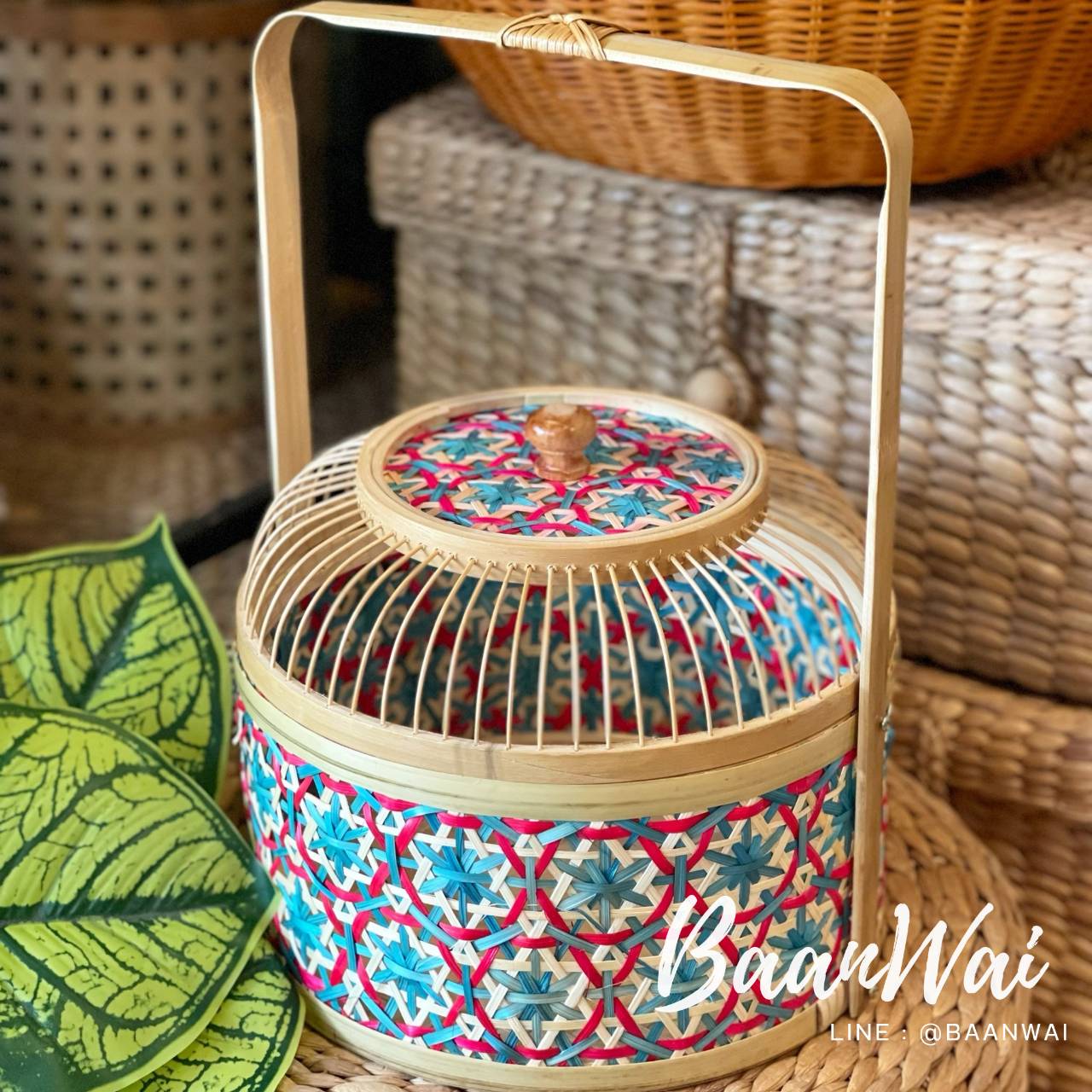 ปิ่นโต ลายพิกุล รุ่นฝากรงนก ขนาด 10 นิ้ว