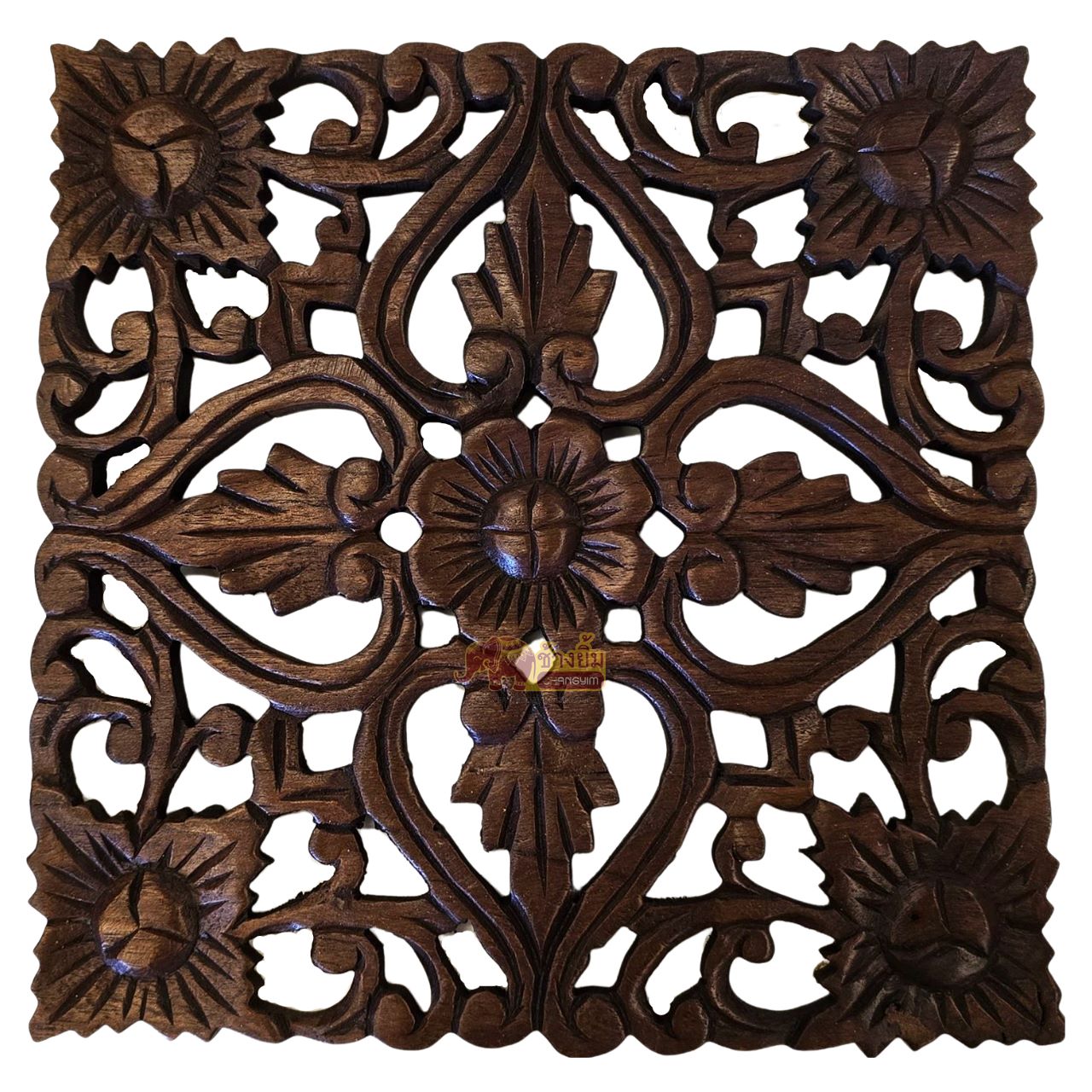 แผ่นไม้แกะสลักรูปดอก ( 12" )