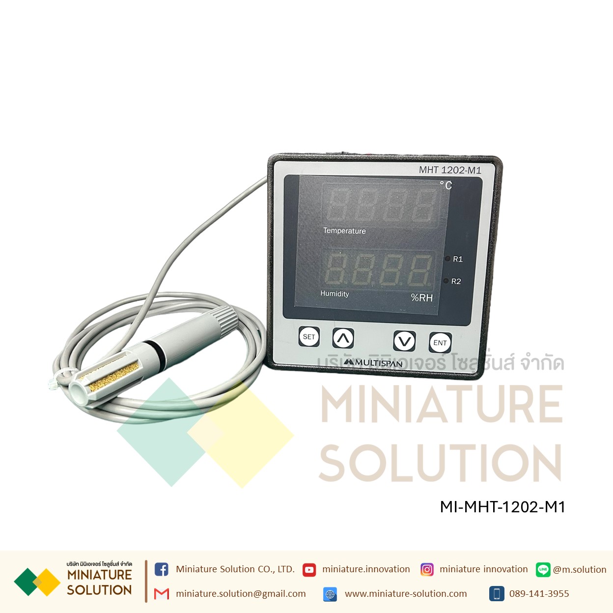 Multispan Temperature+Humidity controller with RH-100 humidity sensor & Modbus Pt-100 + Humidity sensor แบบติดหน้าตู้ ขนาด 96x96 mm RS485 RTU ควบคุมอุณหภูมิ ความชื้น เกรดอุตสาหกรรม
