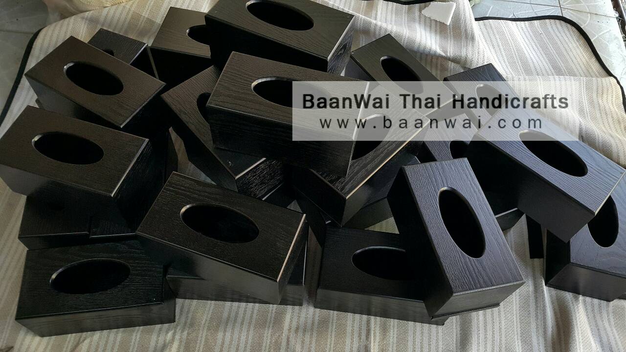 กล่องทิชชูไม้ กล่องทิชชูสีดำ ขายส่ง