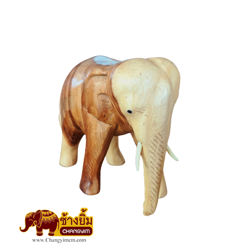 ช้างแกะสลักสีธรรมชาติ ( งวงลง ) 6 นิ้ว