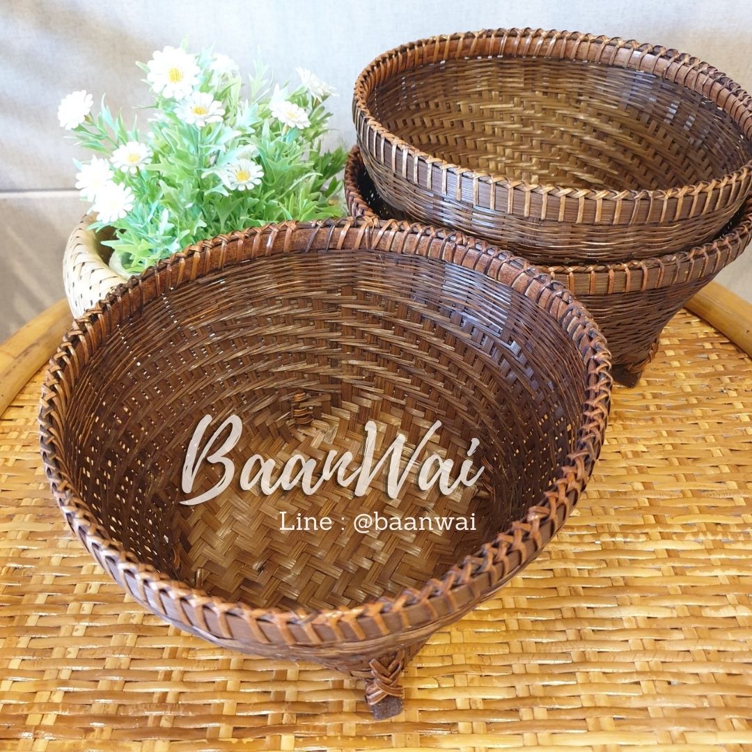 กระบุงไม้ไผ่ กระบุงใส่เงิน กระบุงใส่ของ ขนาด 9 นิ้ว (สีโอ๊ค)