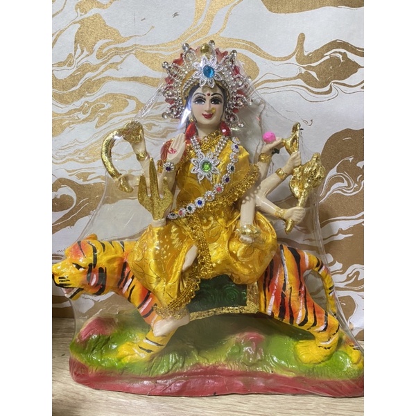 พระเเม่อุมาขี่เสือ พระเเม่ทุรคาปราบมาร ห่มผ้า สูง17นิ้ว