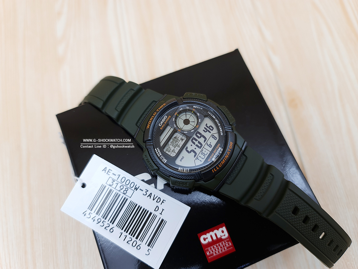 CASIO นาฬิกาข้อมือ นาฬิกากันน้ำ นาฬิกาของแท้ ประกันศูนย์ CMG 1 ปี รุ่น AE-1000W-3A