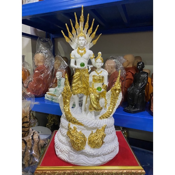 ปู่ศรีสุทโธเเม่ย่าศรีประทุมมา ปู่ย่า สูง19นิ้ว ปิดทองเค