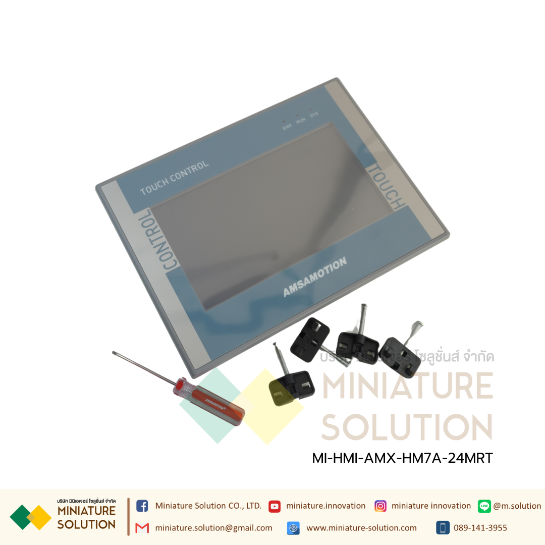 HMI AMSAMOTION 2in1 industrial control all-in-one 7 inch PLC FX3U ภายในจอ DI16 DO4 DT4 AI4 AO2 PT100 2 (AMX-HM7A-24MRT)