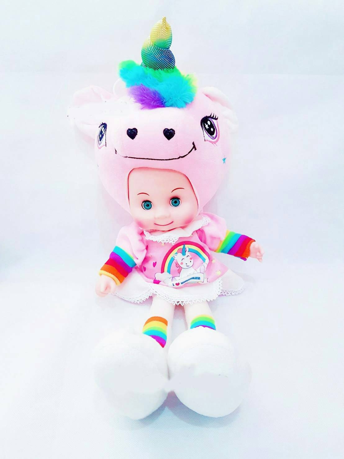 Rainbow Doll ตุ๊กตาเด็กหญิงม้ายูนิคอร์น น่ารัก ตุ๊กตาหัวโต ในชุดยูนิคอร์น น่ารักมากๆเลยค่ะมี4สีค่ะ สีชมพู ม่วง ขาว เขียว