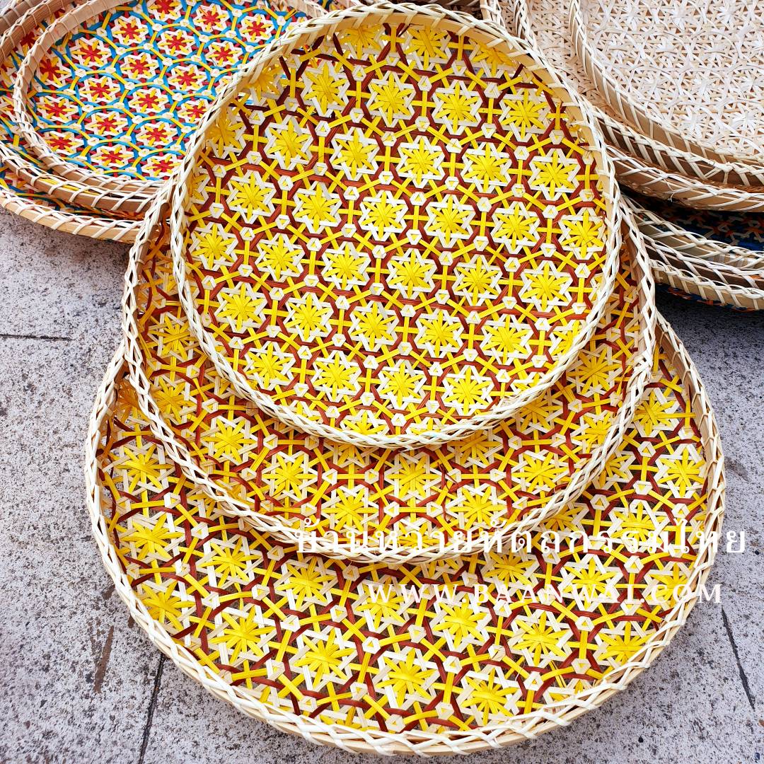 ถาดลายพิกุล กระด้งลายพิกุล 3 ใบชุด มี 5 สี