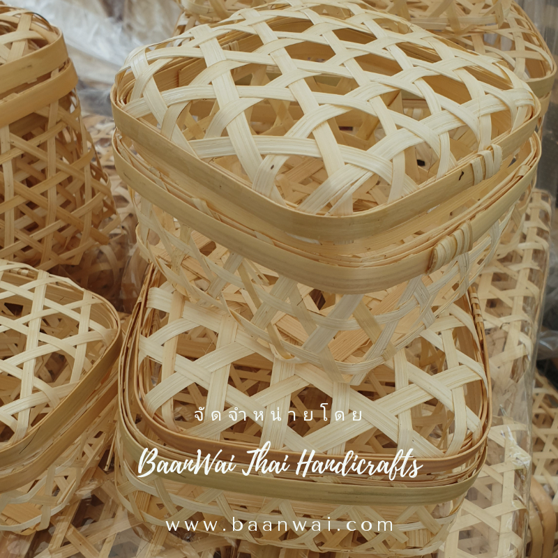 กล่องไม้ไผ่สาน ฝาปิด มี 5 ขนาด Size S 10*10 cm