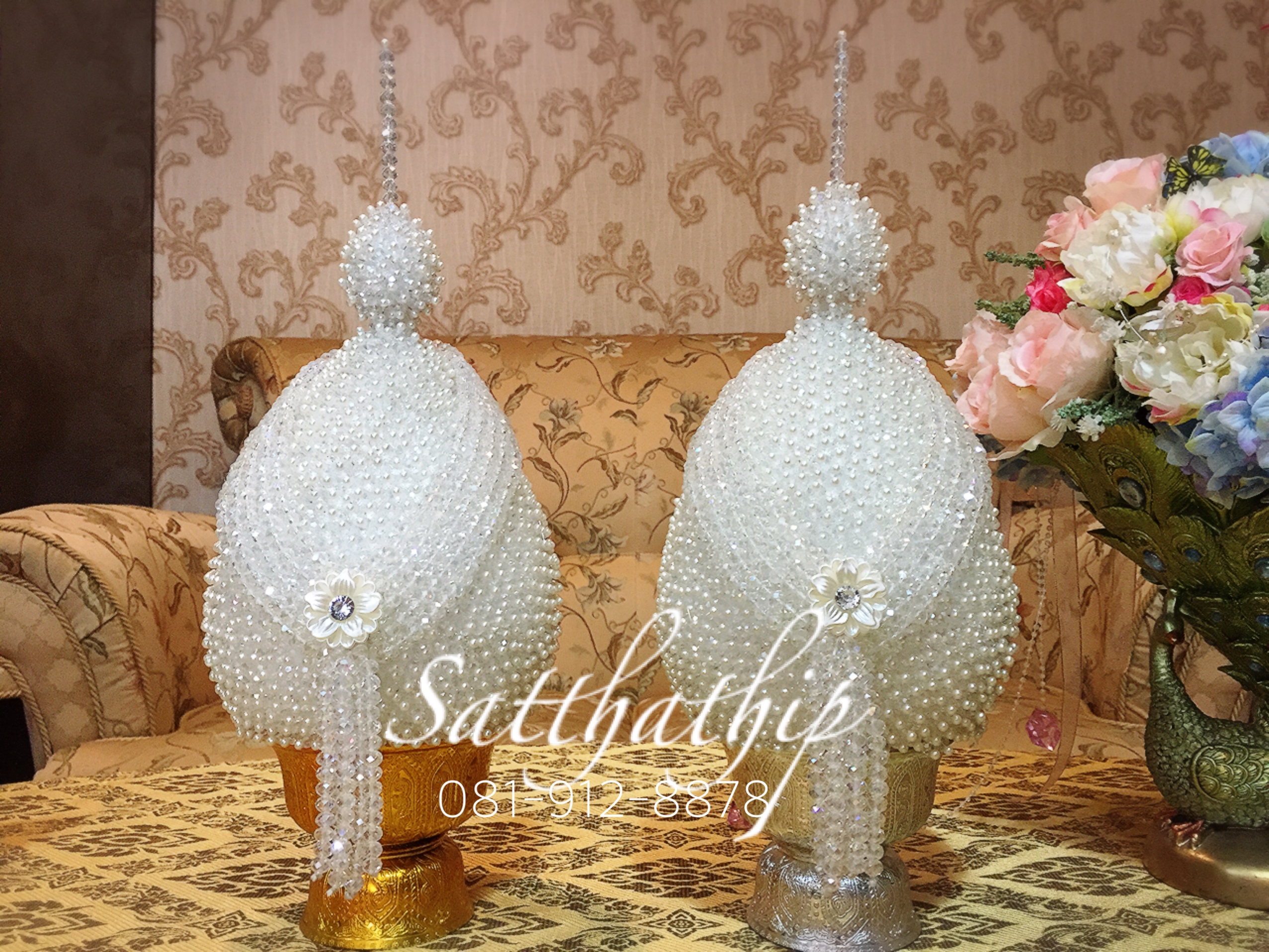 พานพุ่ม - พานพุ่มสักการะ - พานพุ่มคริสตัล สีขาว - Phan bush