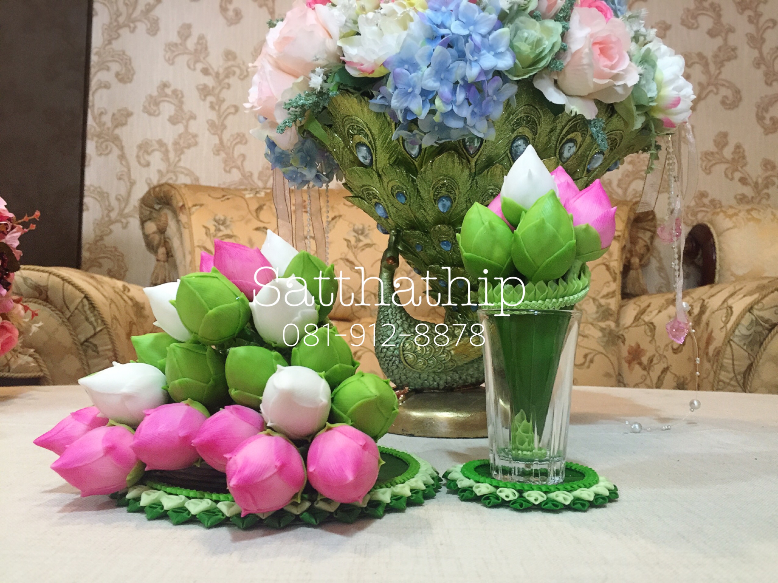 กรวยดอกบัวตูม (6ดอก) ประดิษฐ์จากดิน/ กรวยดอกบัว ประดิษฐ์จากดิน - Lotus Flower