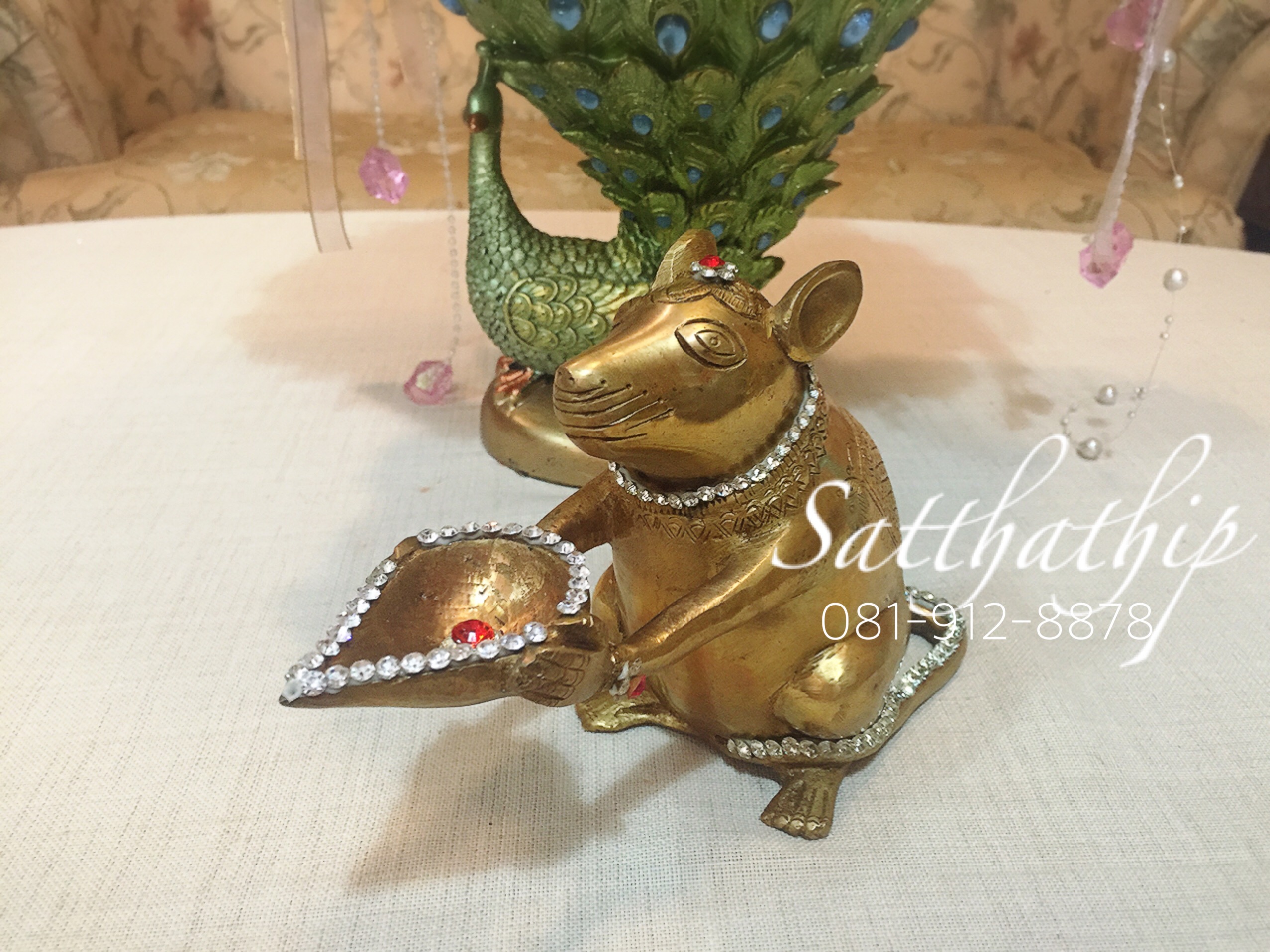 [สินค้าหมด - sold out***] หนูมุสิกะ บริวารแห่งพระพิฆเนศ/หนูถวายพระพิฆเนศ ทองเหลืองแท้ ประดับคริสตัล - Ganesha: Lord of Success