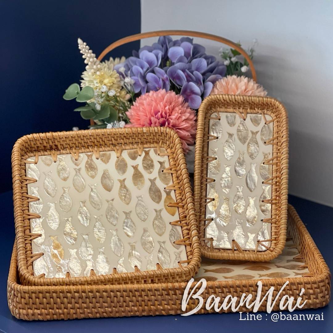 ถาดหวายสาน ทำลายเปลือกหอย ลายที่ 5