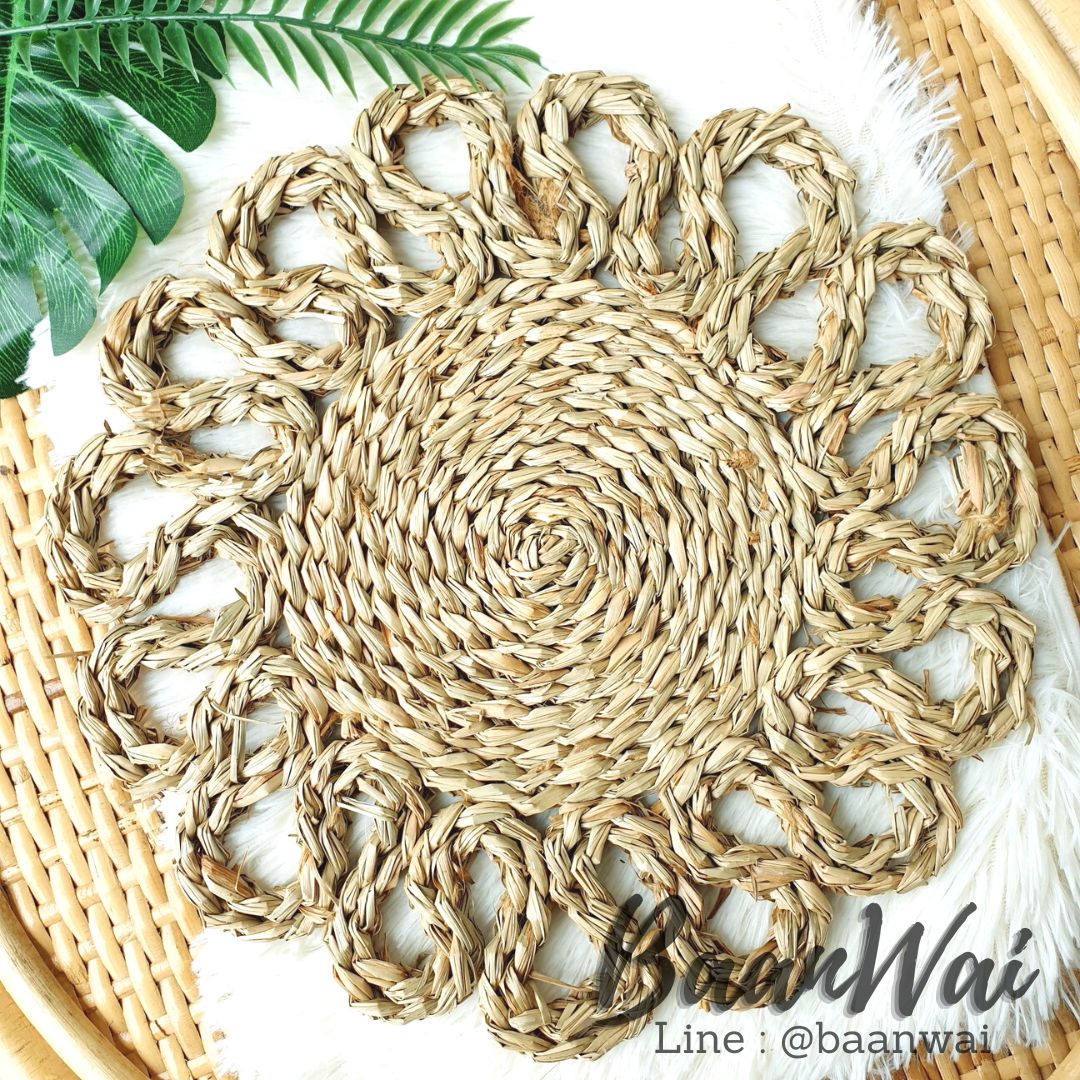 แผ่นตกแต่งผนังฟางหญ้า ทรงกลม แผ่นรองจาน