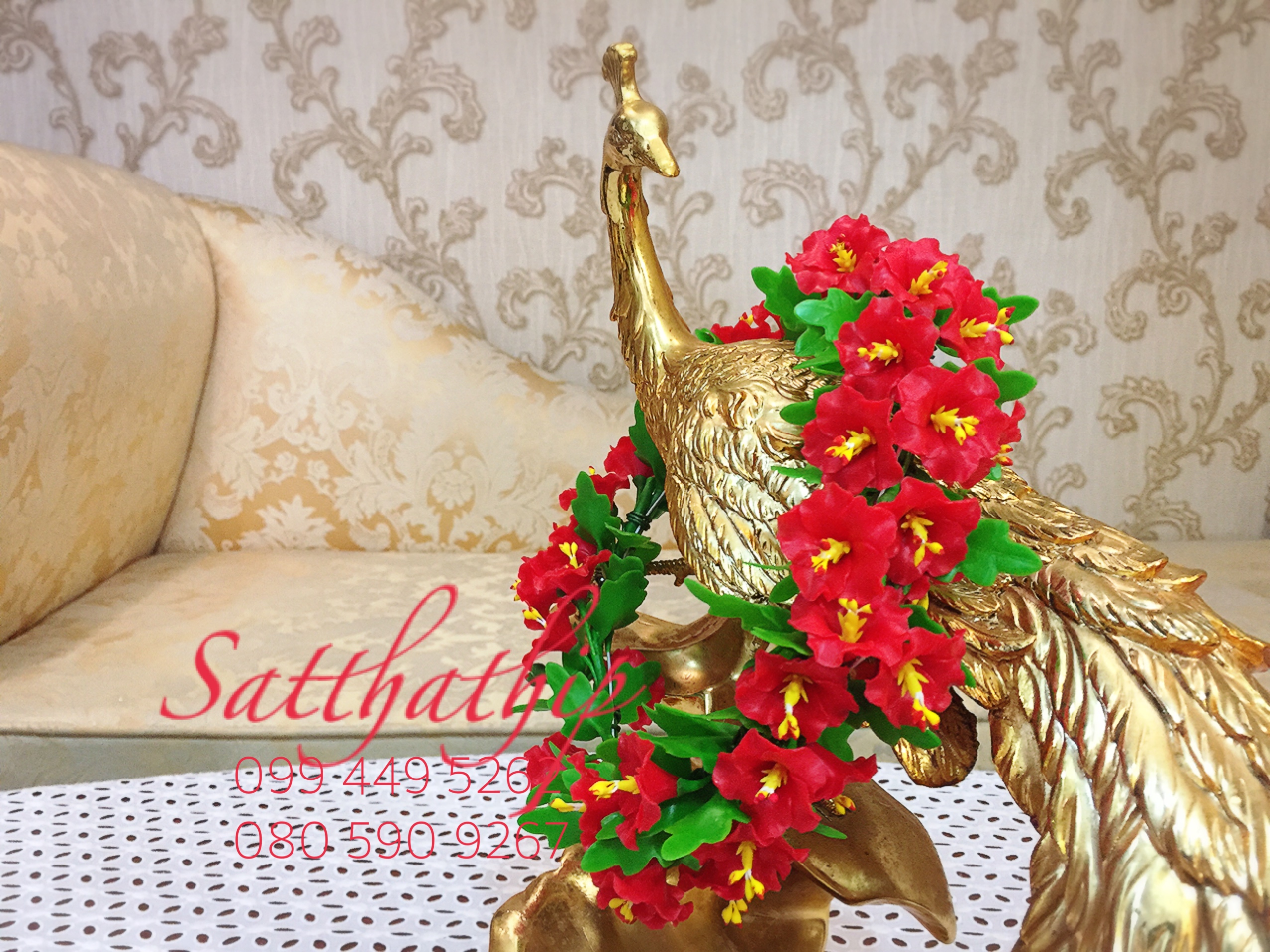 ดอกชบา - พวงมาลัยดอกชบา สีแดง ประดิษฐ์จากดิน/พวงมาลัยถวายพระพิฆเนศ-พระแม่ - Garland