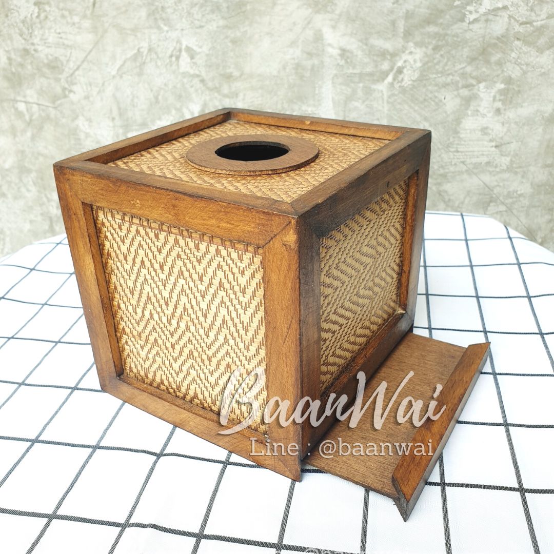 กล่องทิชชู กล่องทิชชูลายเสื่อไม้ไผ่