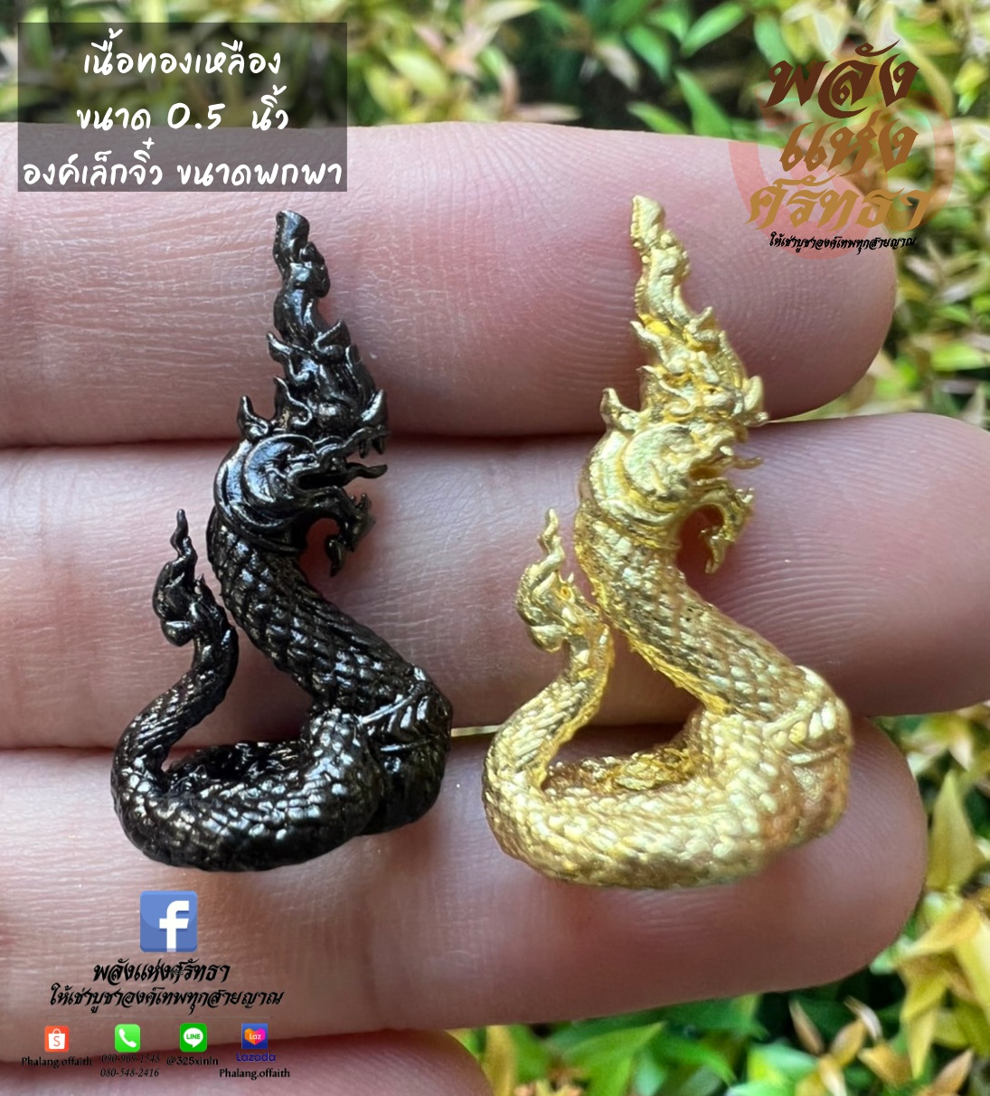 พญานาคราช พญานาค องค์เล็กจิ๋ว ขนาด 1 นิ้ว พกพาได้ เนื้อทองเหลือง รายละเอียดครบ