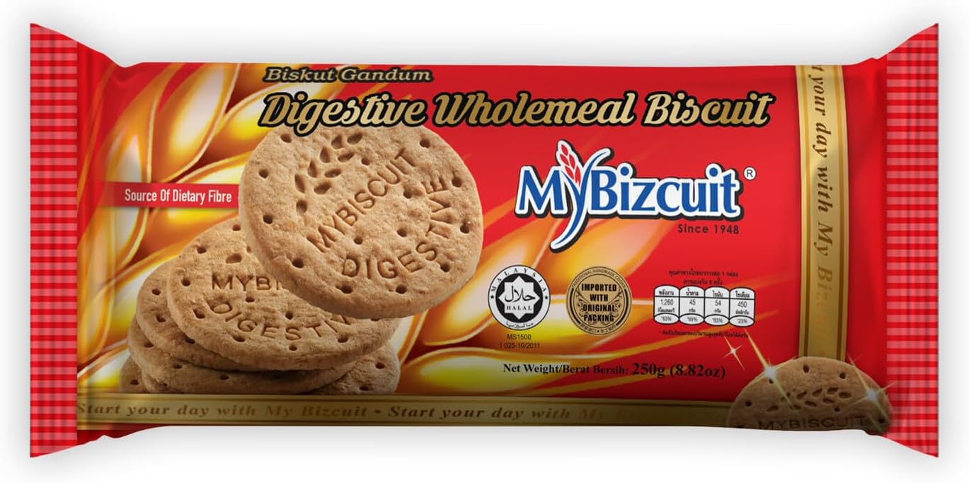 (ยกลัง) MyBizcuit Digestive Wholemeal Biscuit 250 g. มายบิสกิต ไดเจสทีฟ โฮลมีล บิสกิต 250 กรัม x24 ห่อ (05-9174-11)
