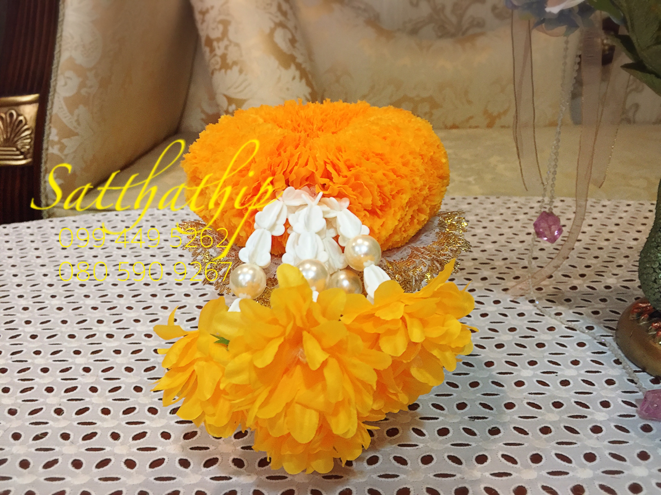 พวงมาลัยผ้า - พวงมาลัยดอกมัม ประดิษฐ์ - พวงมาลัยถวายศาลพระภูมิ - Fabric garland