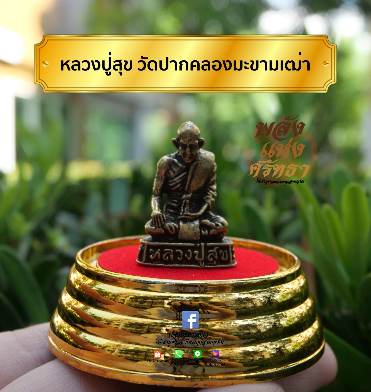 หลวงปู่สุข วัดปากคลองมะขามเฒ่า องค์ลอย พระตั้งหน้ารถ เนื้อทองเหลือง ขนาด 2.5 เซ็นติเมตร