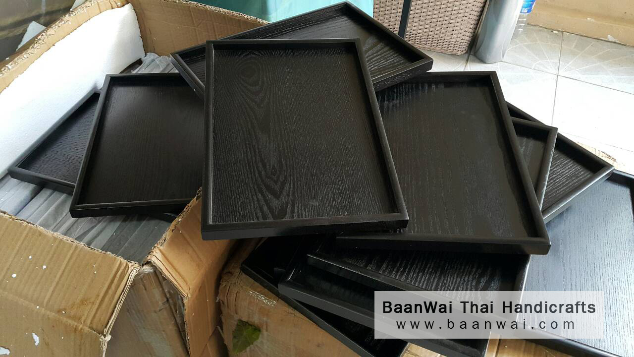 ถาดไม้ สี่เหลี่ยม (สีดำ)