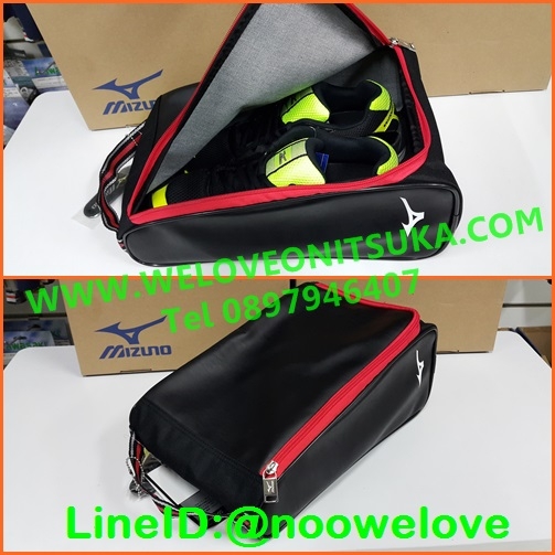 กระเป๋าใส่รองเท้า Mizuno สีดำขลิปแดง สีสวย เบา น่าใช้ 1FTK660309