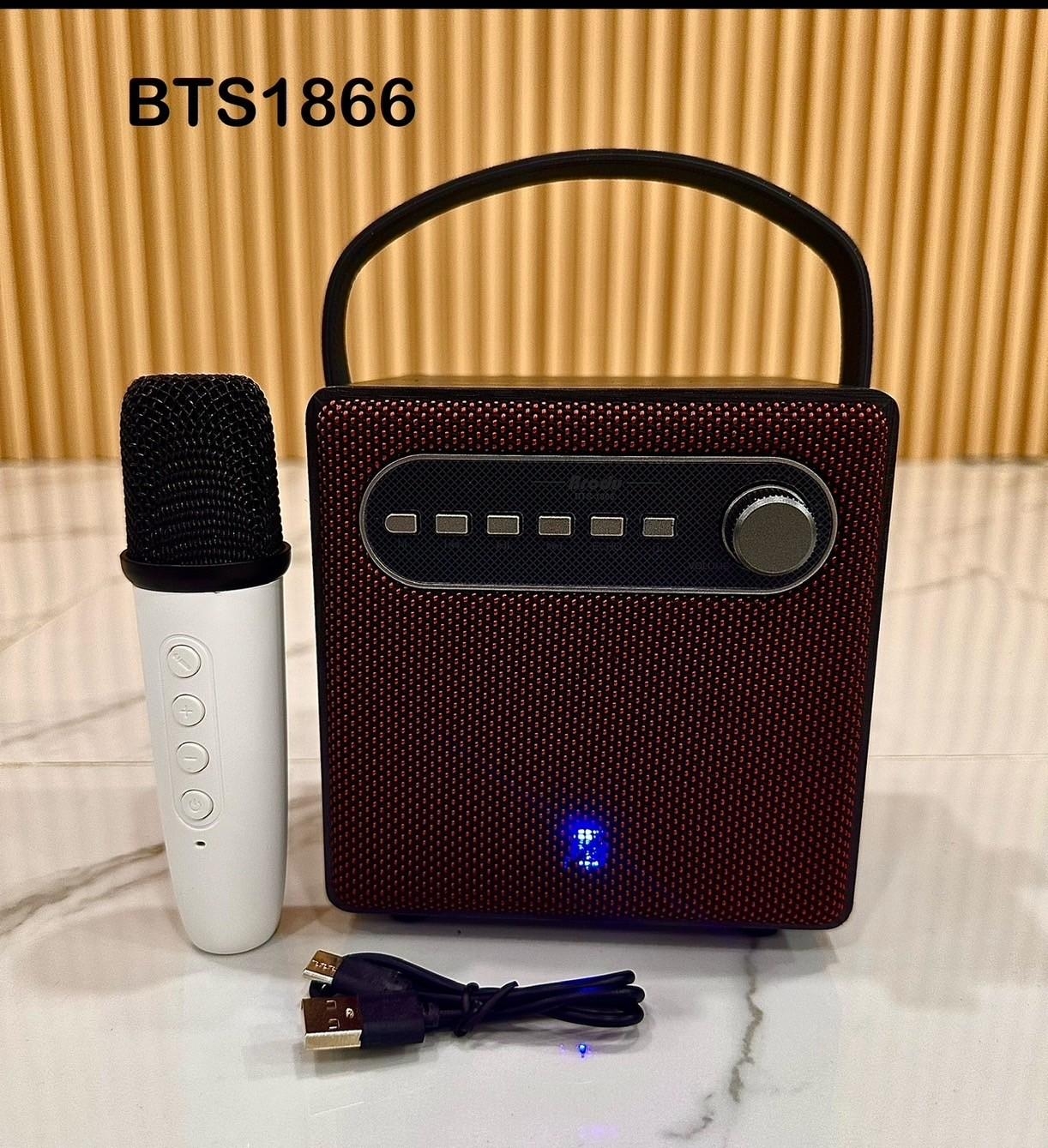 ลำโพงบลูทูธ คาราโอเกะ BTS-1866 พร้อมไมค์ไร้สาย1 อัน กระทัดรัด พกพาง่าย - เสียงดี เบสหนัก ปรับ ECHO ได้