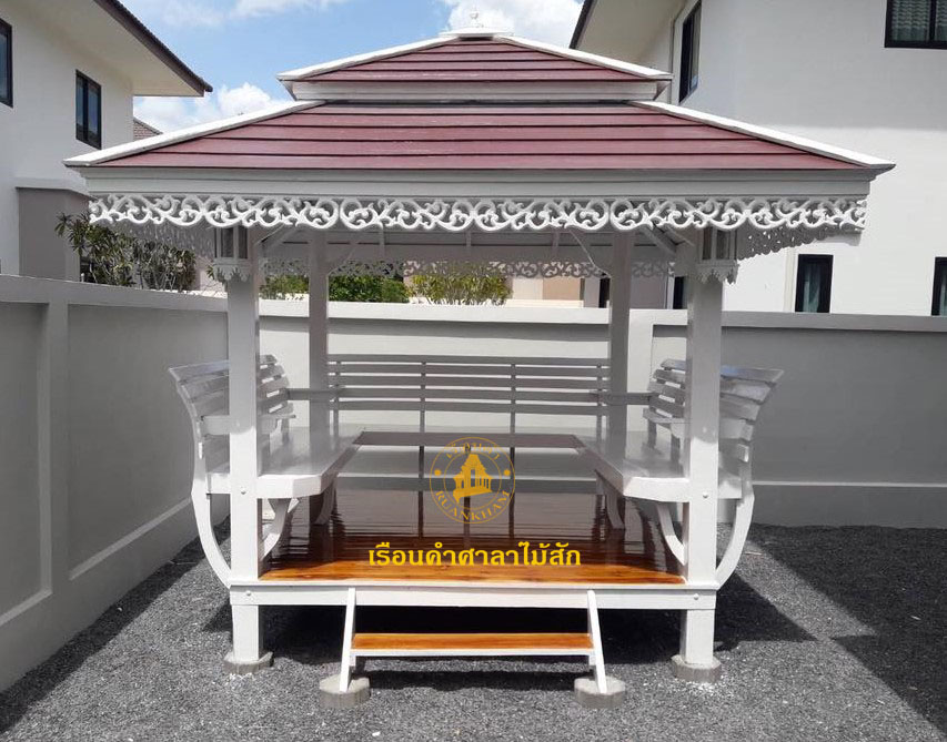 ( รหัส B4 ) ซุ้มศาลา ไม้สัก สีขาว อโยธยา คาตาล2ชั้น / ขนาด 2.00x2.00x3.00 เมตร