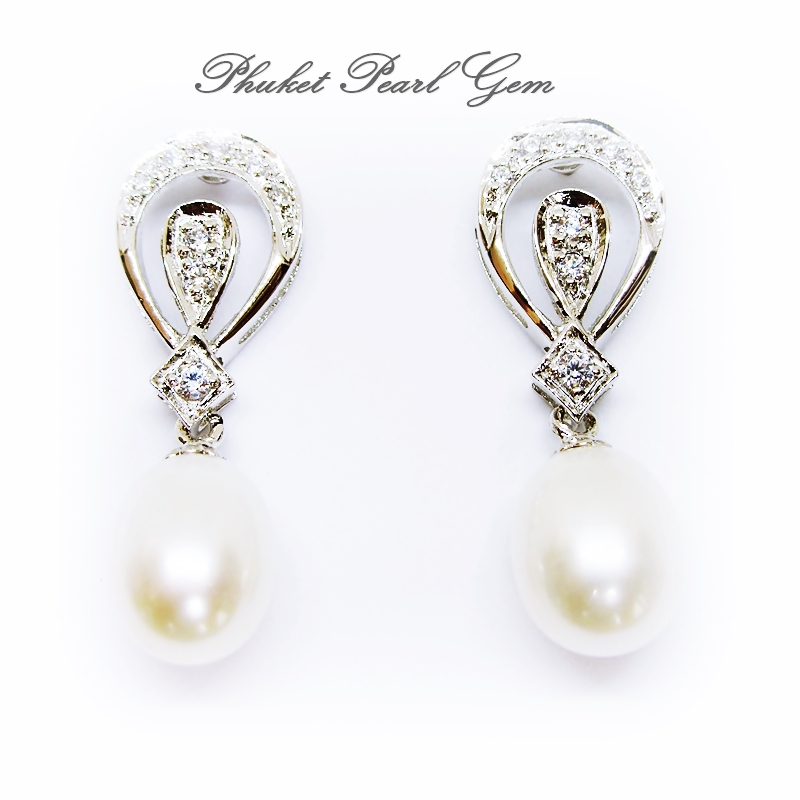 Elegance Drop Pearl Earrings ต่างหูมุกดอกไม้ทรงหยดน้ำ คู่ใหญ่
