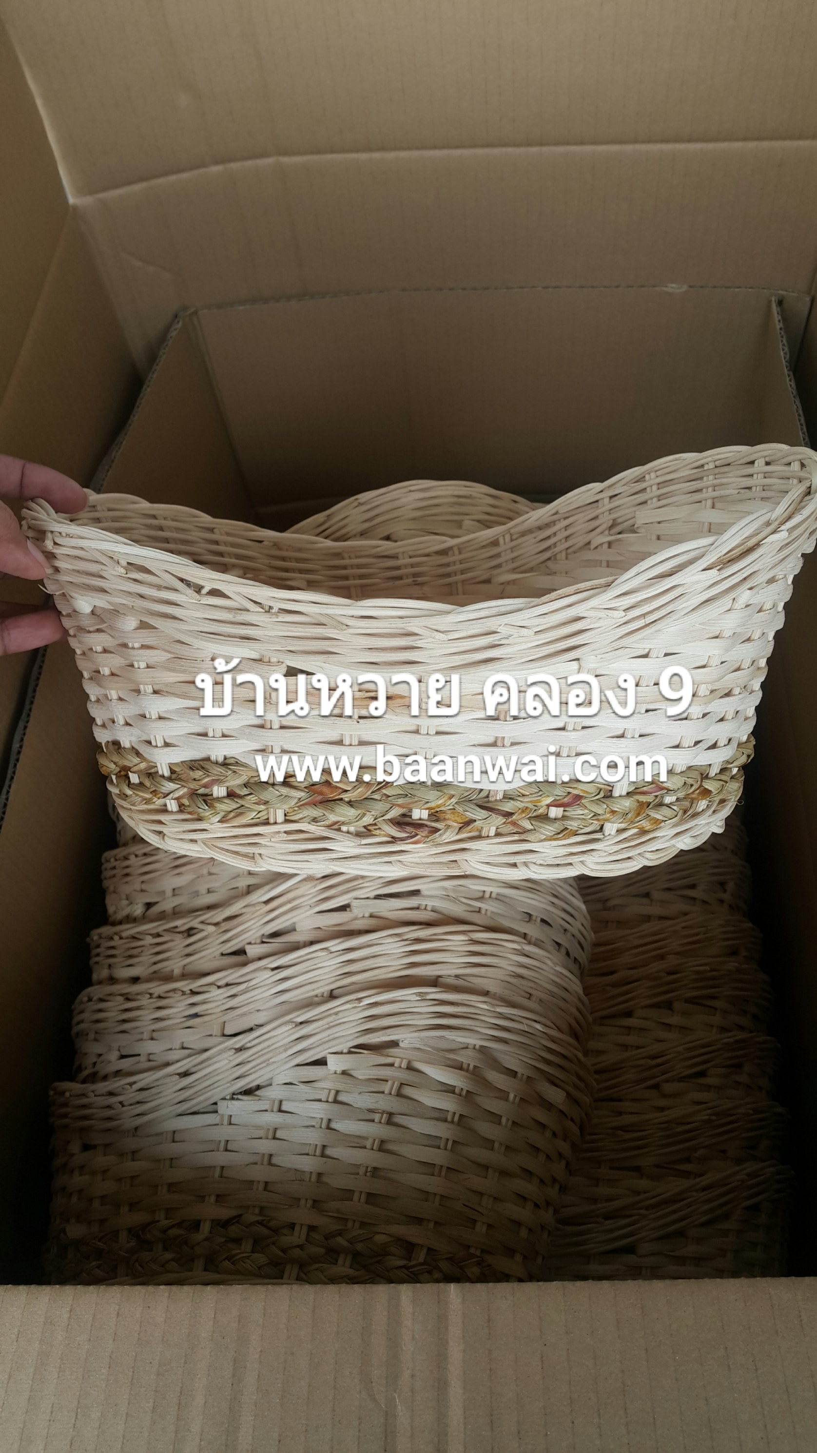 ตะกร้าหวายทรงเรือ กระจาดหวายทรงรี