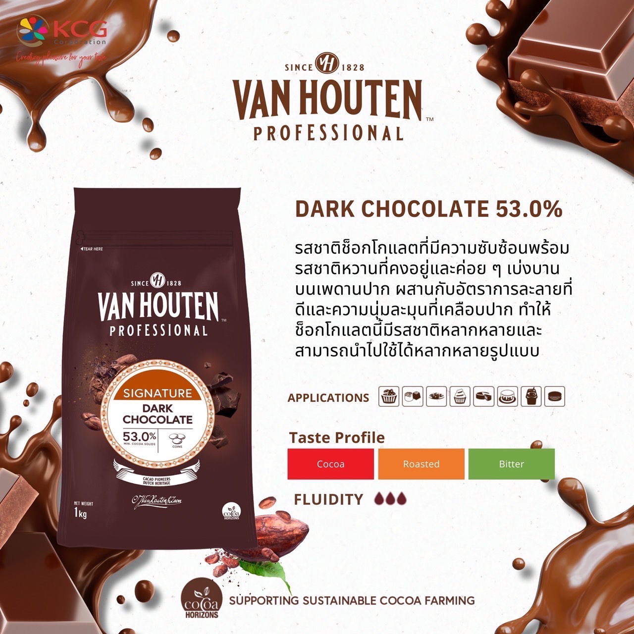 Van Houten Professional Dark Chocolate Couverture Coins 53 % 1 Kg. แวนฮูเต็นดาร์คช็อคโกแลตคูเวอร์เจอร์ 53 % 1 kg. (05-9332)