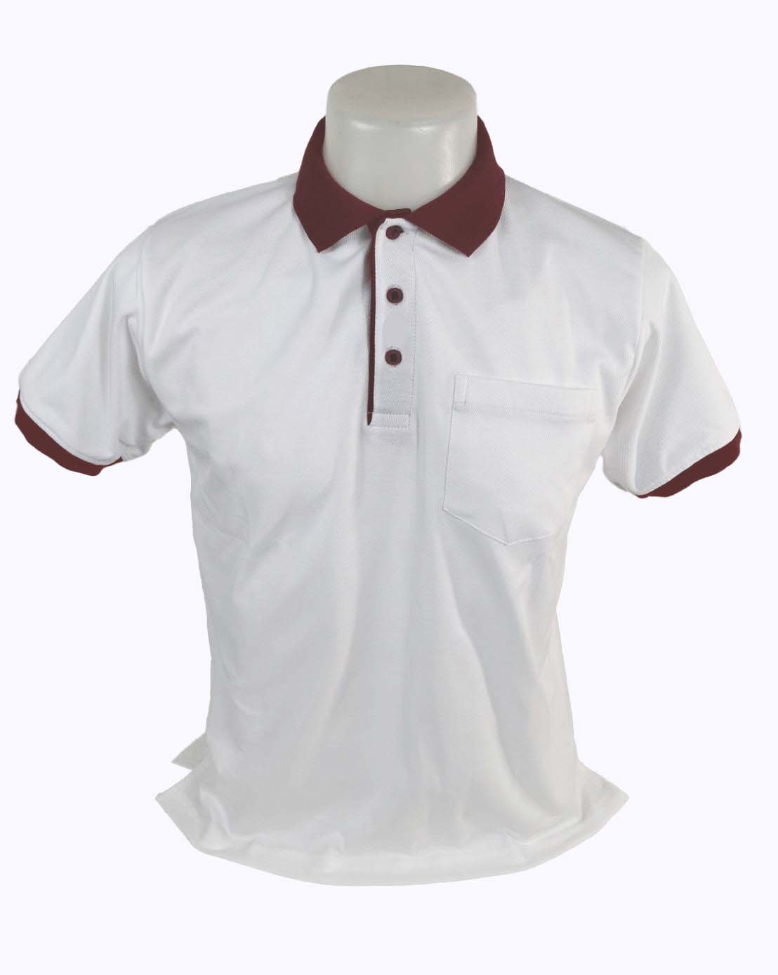 เสื้อโปโลสีขาว ปกสีเลือดหมู พรีออเดอร์ ส่งฟรี