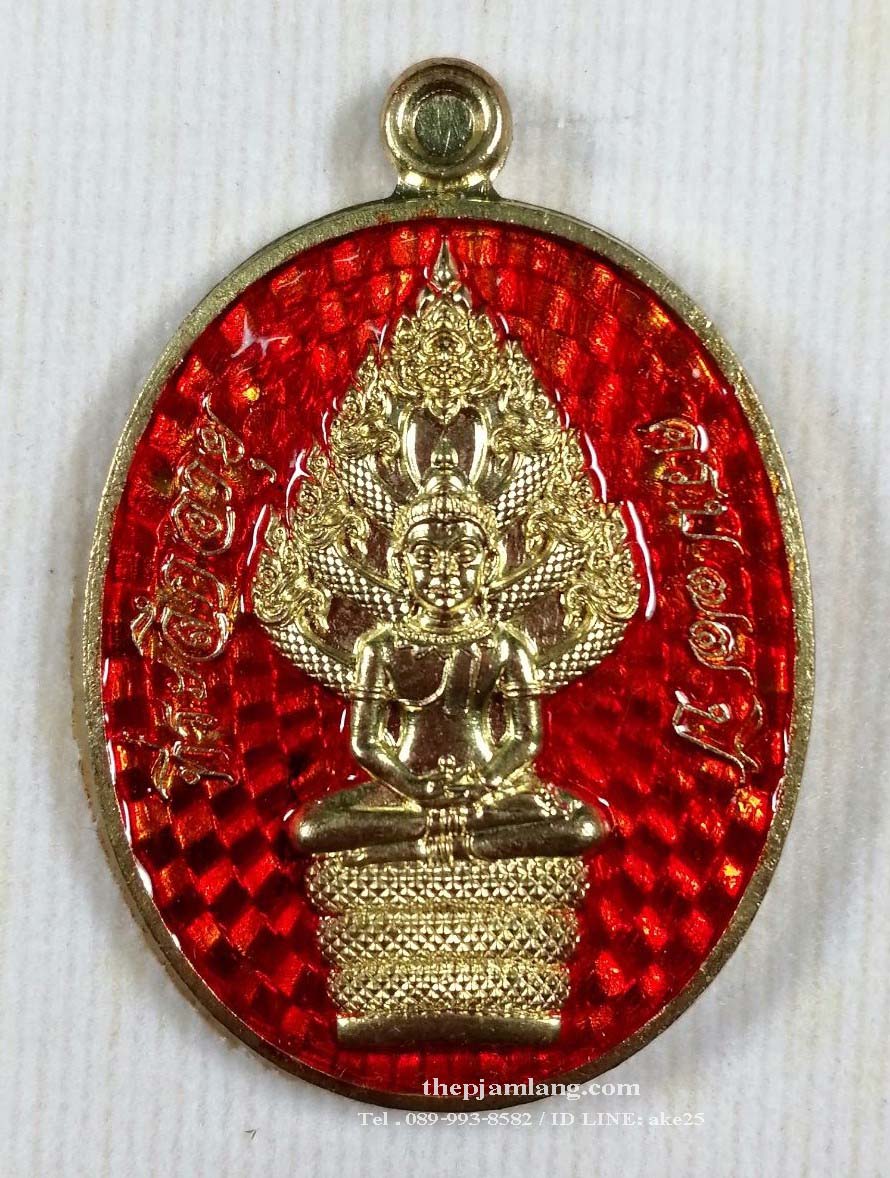 เหรียญพระนาคปรก (6) รุ่นแรก หลวงปู่มหาศิลา สวนสงฆ์แกแปะ วัดโพธิ์ศรีสะอาด กาฬสินธุ์ เนื้อกะไหล่ทอง ลงยาส้ม ปี 2564