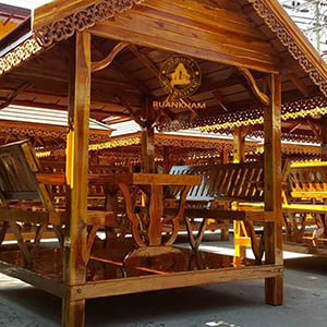 ( รหัส. Aุ6.) ศาลา ไม้สัก สีเงา ทรงกาแล หลังตั้ง / ขนาด 2x2x3 เมตร