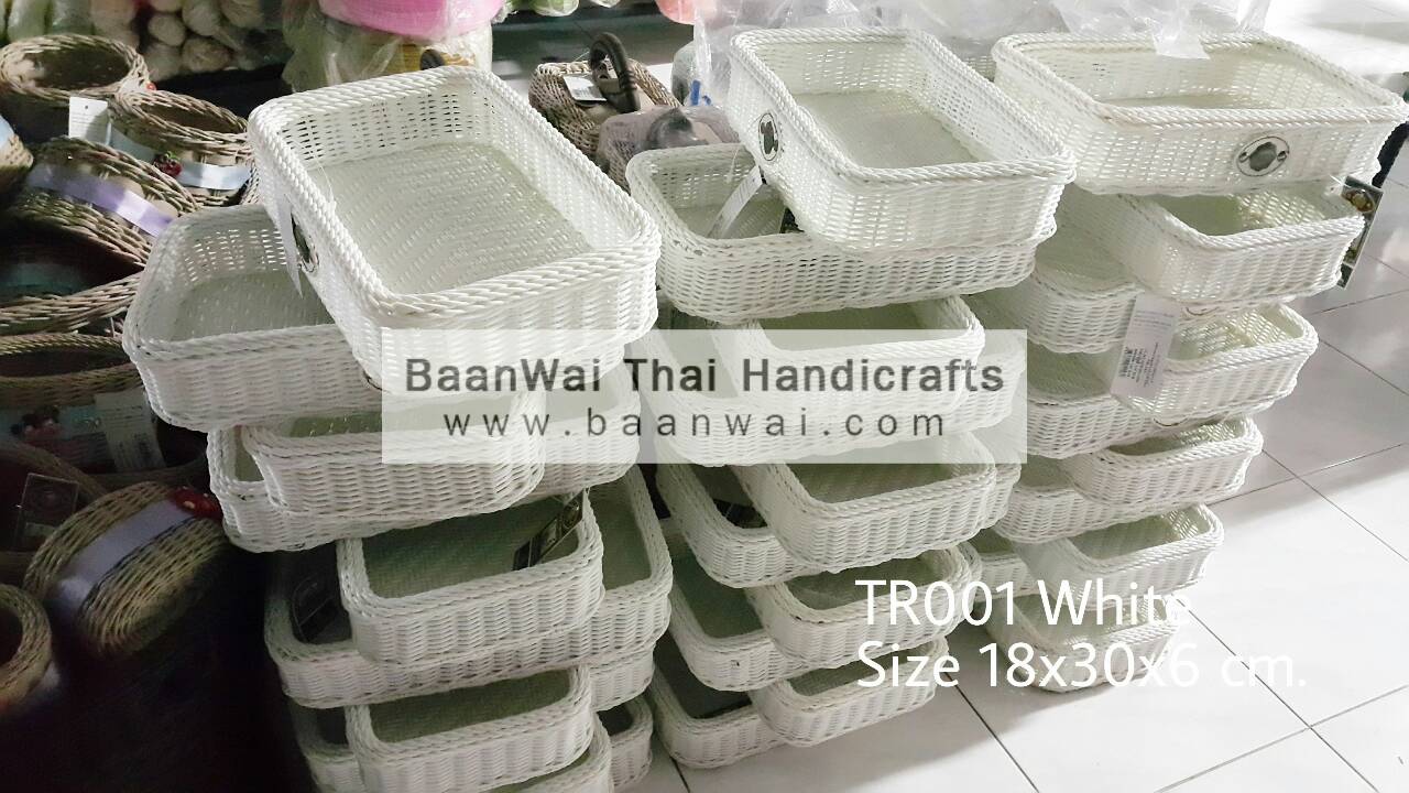 ตะกร้าหวายเทียมสีขาว ตะกร้าหวายใส่ผ้า หวายเทียม