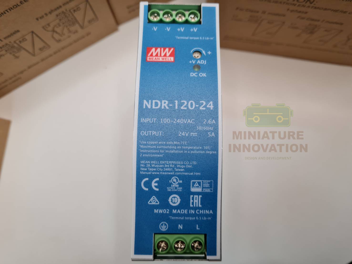 Mean Well รุ่น NDR-120-24 DIN Rail Power Supply, 24V dc Output Voltage, 5A Output Current