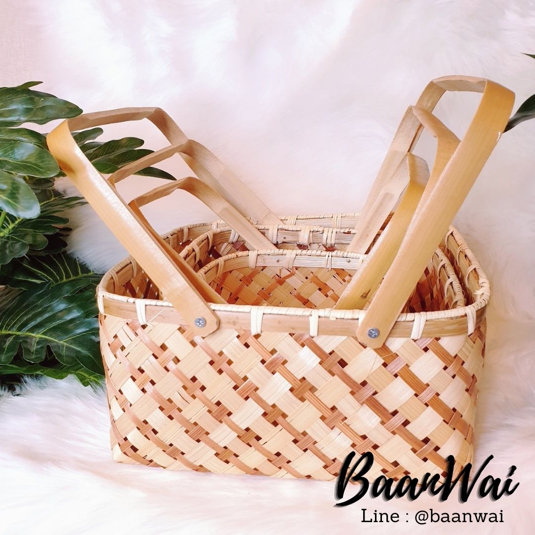 ตะกร้าไม้ไผ่ หูพับ มี 3 ขนาด