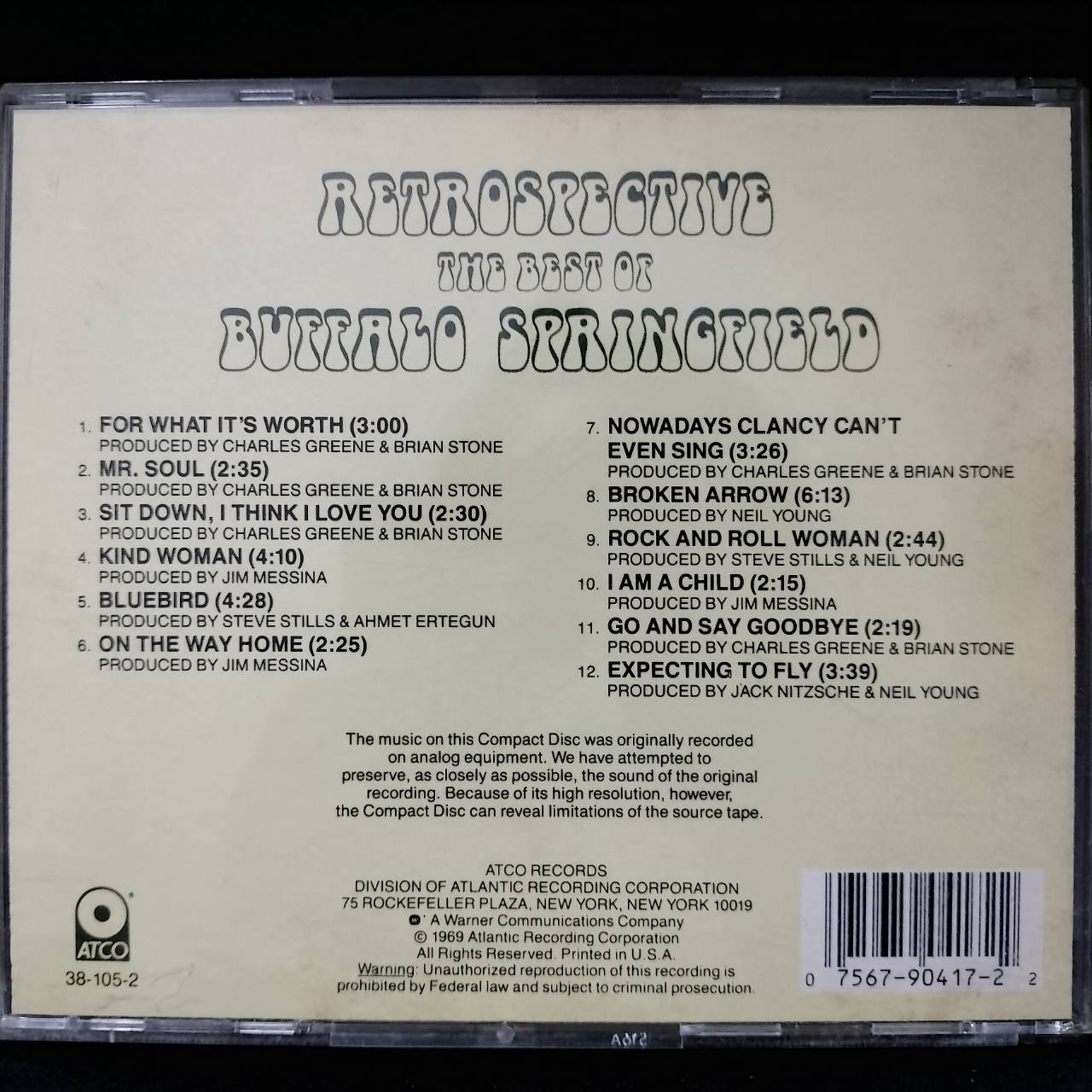 Buffalo Springfield – Retrospective The Best Of Buffalo Springfield / USA / ปกในมีคราบเก่าเก็บ / แผ่นดี