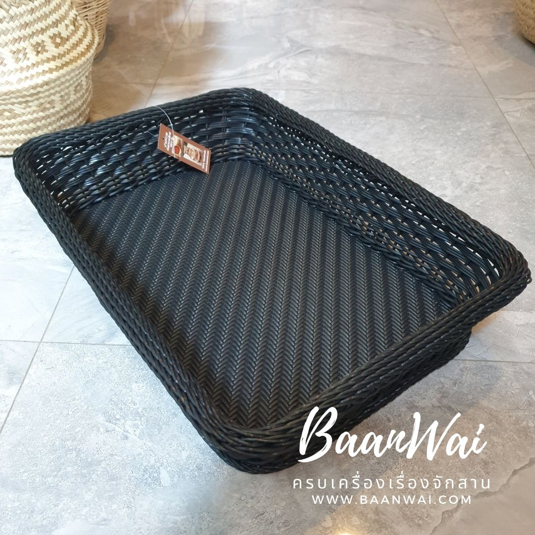 ถาดหวายเทียม ตะกร้าหวายเทียม สีดำ ขนาด 34*48*10 cm