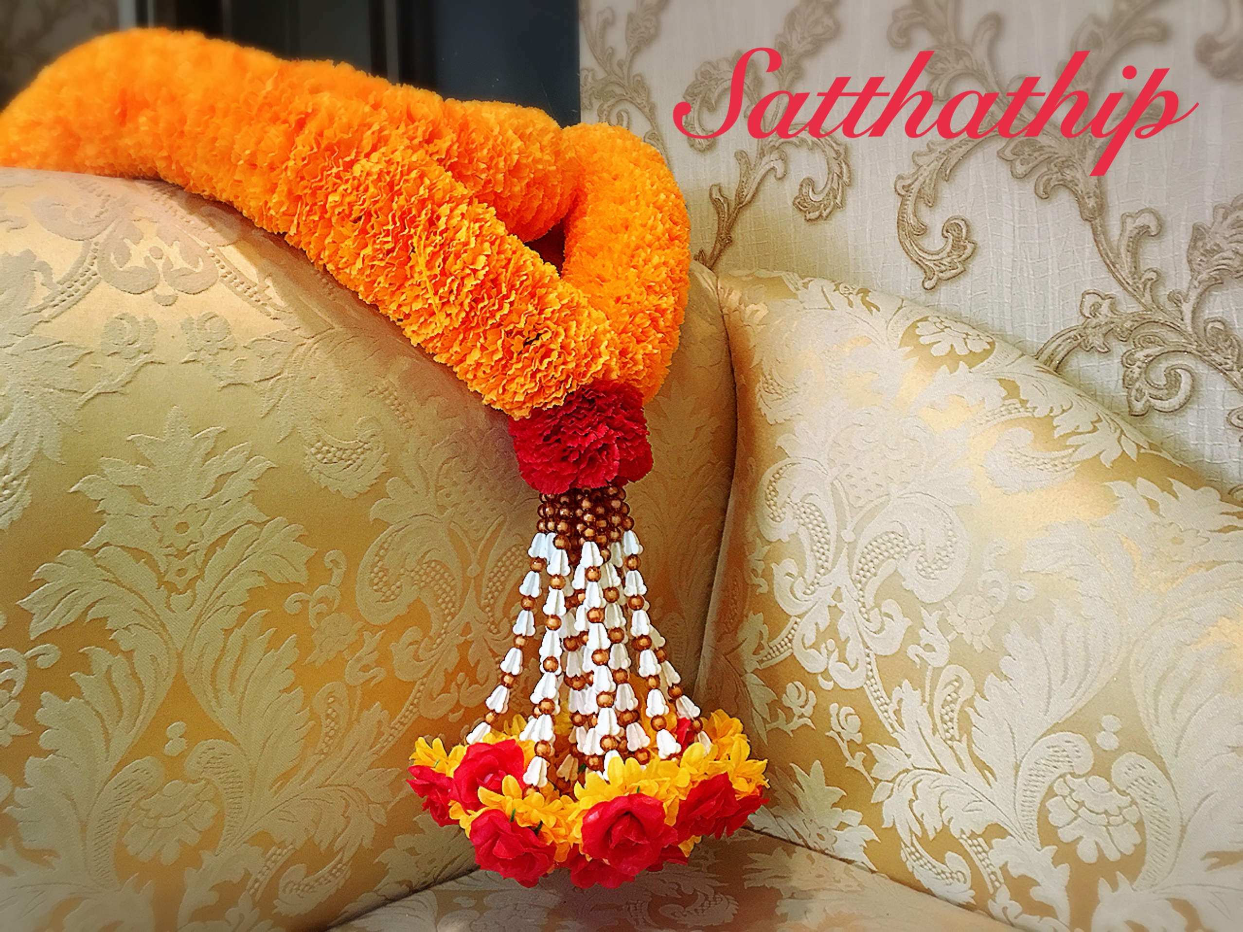 พวงมาลัยผ้า - พวงมาลัยดอกดาวเรือง ประดิษฐ์ - พวงมาลัยถวายศาลพระภูมิ - Fabric Garland