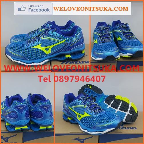 รองเท้าวิ่ง Mizuno Wave Creation 17 สีฟ้าน้ำเงินคาดเหลืองเขียว รุ่นยอดนิยม รองรับแรงกระแทกอย่างดี สีสวย ใส่สบายเท้า สวย น่าใช้ J1GC151847