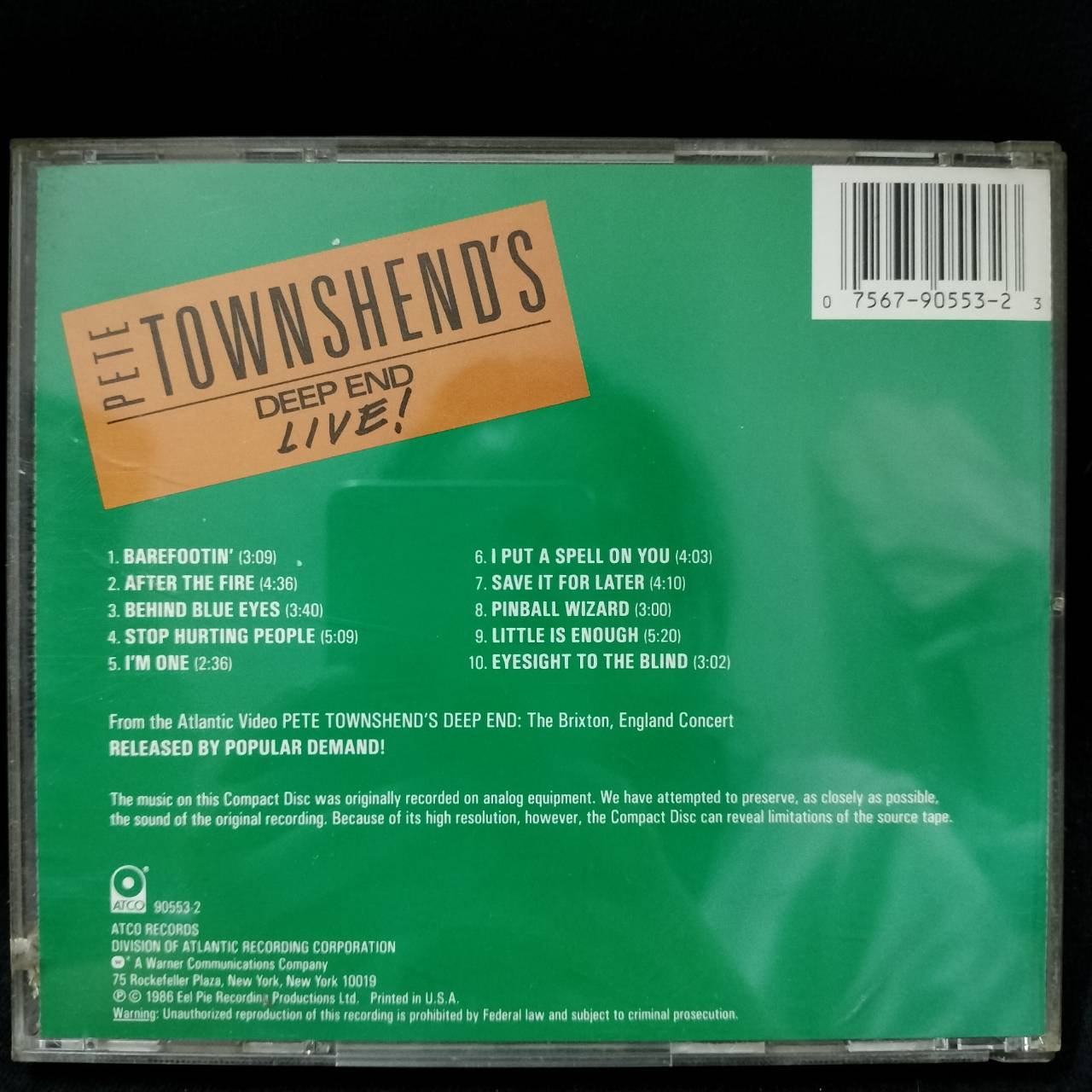 Pete Townshend's Deep End – Live! / USA / เจาะสันกล่อง / ปกในมีจุดเหลือง / ทะลุขอบ(ไม่โดนเนื้อแผ่น) / แผ่นดี