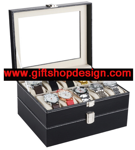 กล่องใส่นาฬิกา PU ใส่นาฬิกาได้ 20 เรือน ฝากระจก
