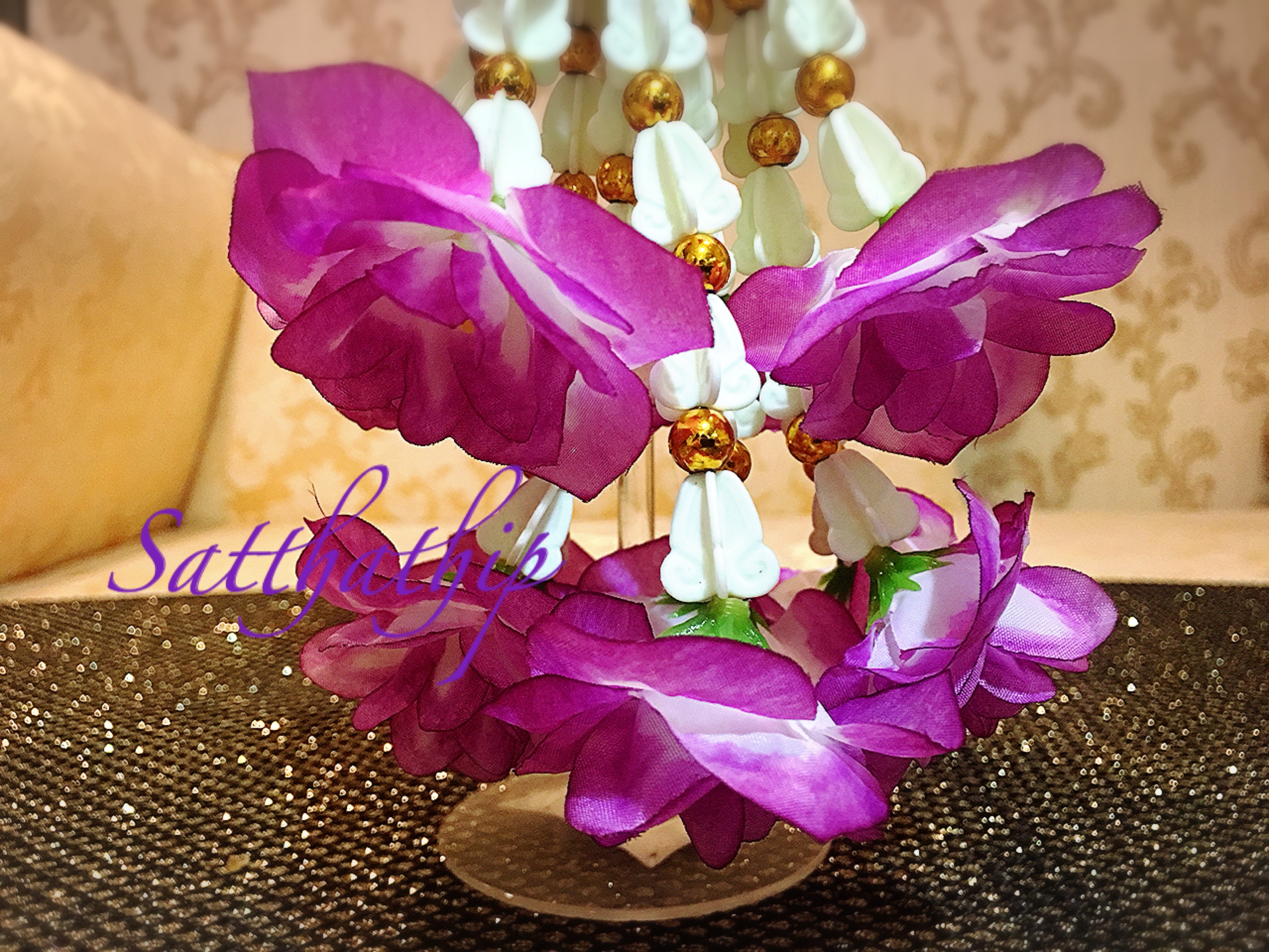 พวงมาลัยผ้า - พวงมาลัยดอกมัม ประดิษฐ์ - พวงมาลัยถวายศาลพระภูมิ - Fabric Garland