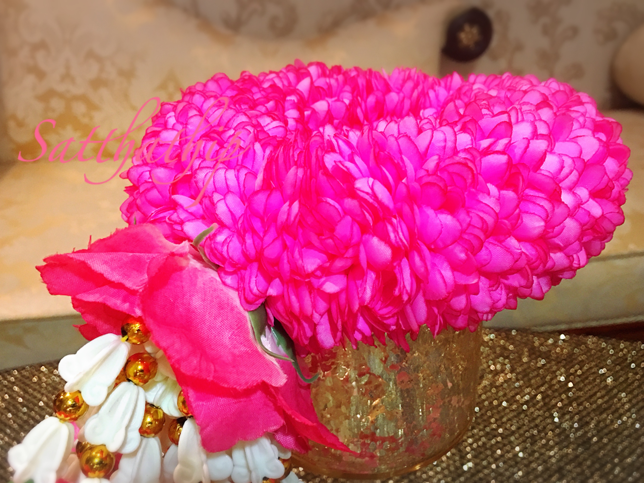 พวงมาลัยผ้า - พวงมาลัยดอกมัม ประดิษฐ์ - พวงมาลัยถวายศาลพระภูมิ - Fabric Garland