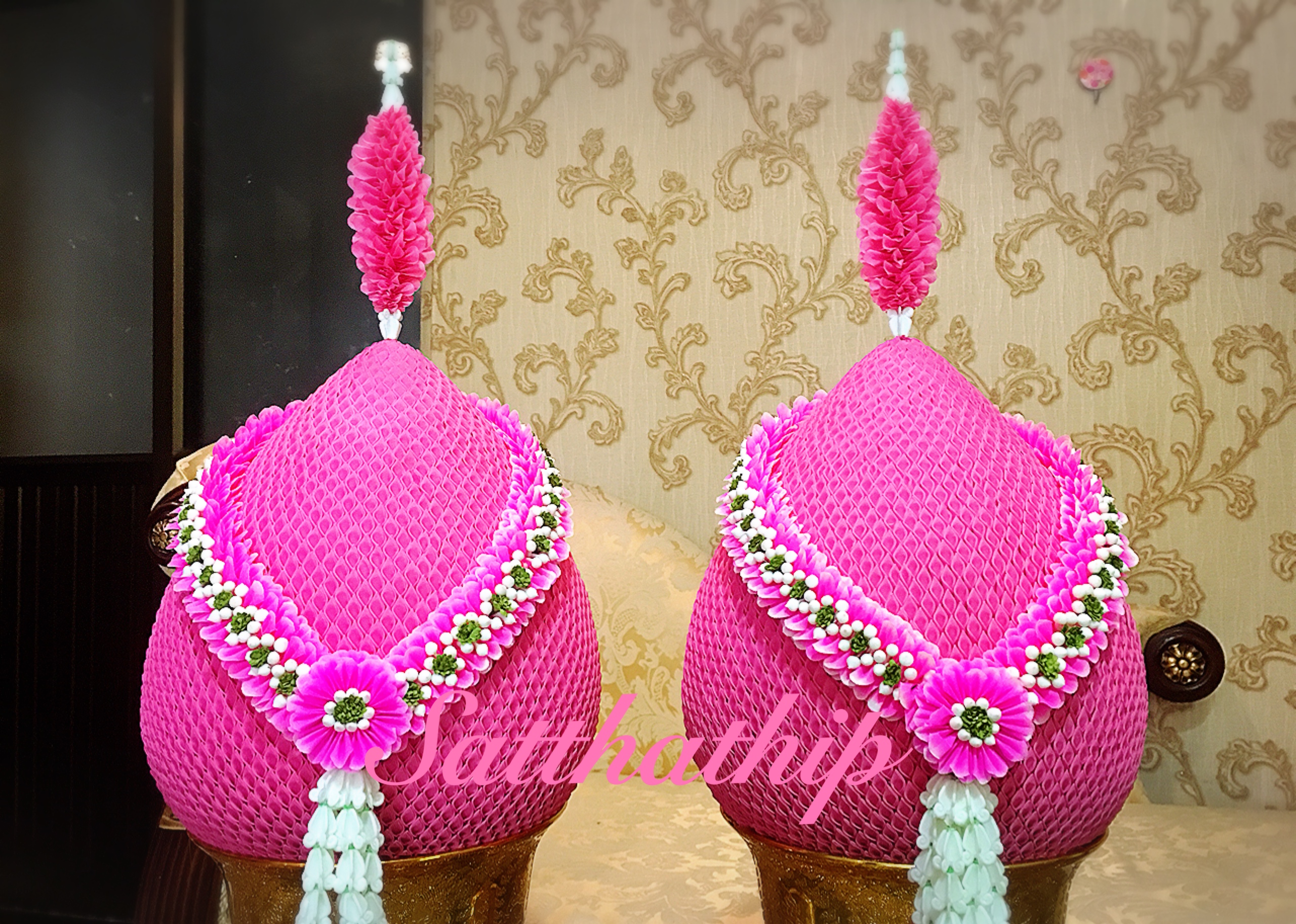 พานพุ่มผ้า สีชมพู - พานพุ่ม สีชมพู - พานพุ่มสักการะ สีชมพู - Phan bush