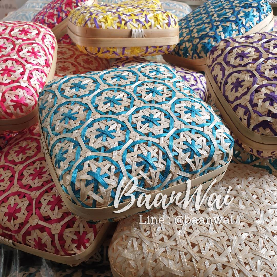 กล่องตลับไม้ไผ่ลายพิกุล กล่องไม้ไผ่ กล่องฝาปิด ทรงเหลี่ยม