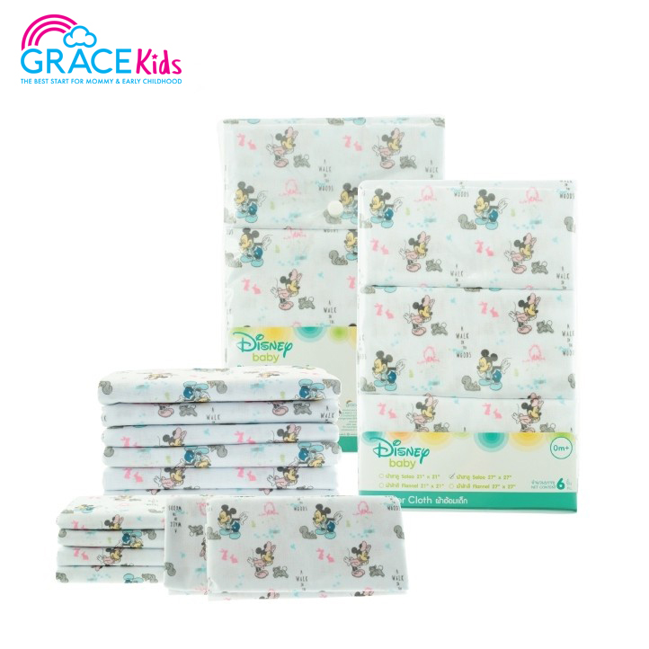 Grace Kids X Disney ผ้าอ้อมสำลี Mickey and Minnie into the Woods แพ็ค 6 ผืน 27×27 inch.